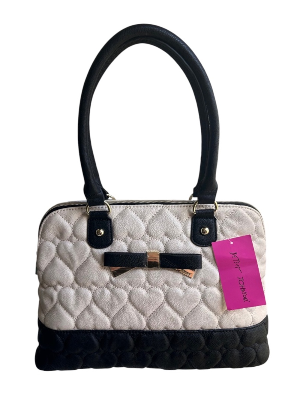 NWT Betsey Johnson Be Mine Dome Satchel Bag Bone & Black BB17000